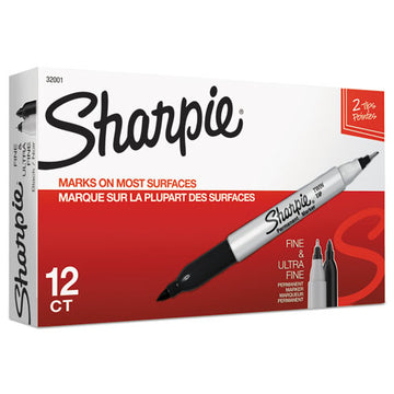 Sharpie® Twin-tip Permanent Marker, Extra-fine-fine Bullet Tips, Black, Dozen freeshipping - TVN Wholesale